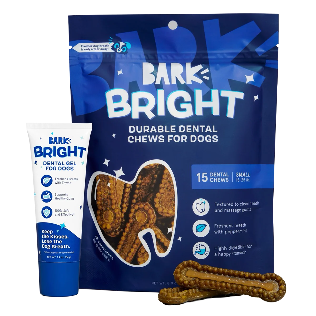 Bright Durable Dental Kit. 15 Ct Chews + Toothpaste