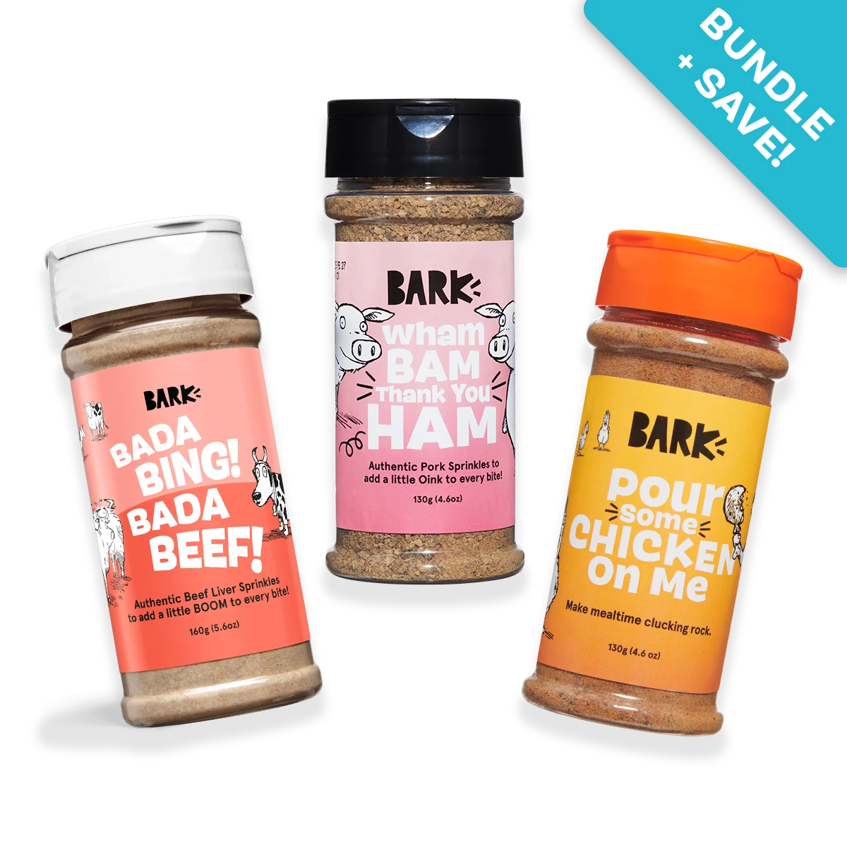 Shaker Topper Trio Bundle Beef. Chicken. Pork. Dog Food Meal Topper. 4.6 oz Each. 3 Pack