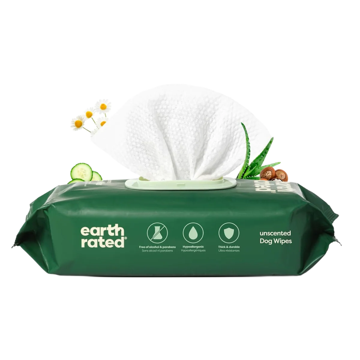 Earth Rated® Hypoallergenic 3-in-1 Dog Grooming Wipes. Unscented. 100 Ct